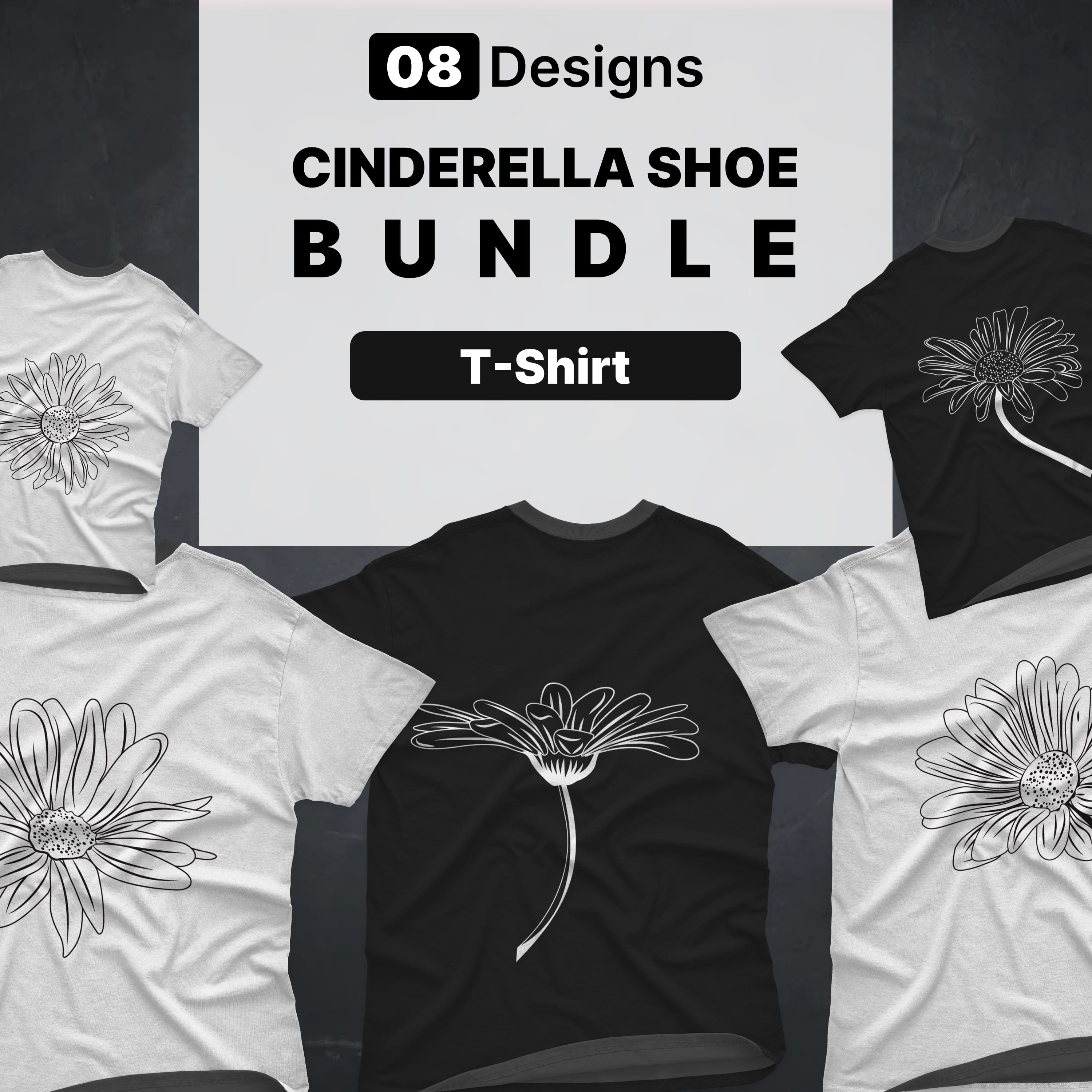 Daisy Outline T-shirt Designs Bundle - main image preview.