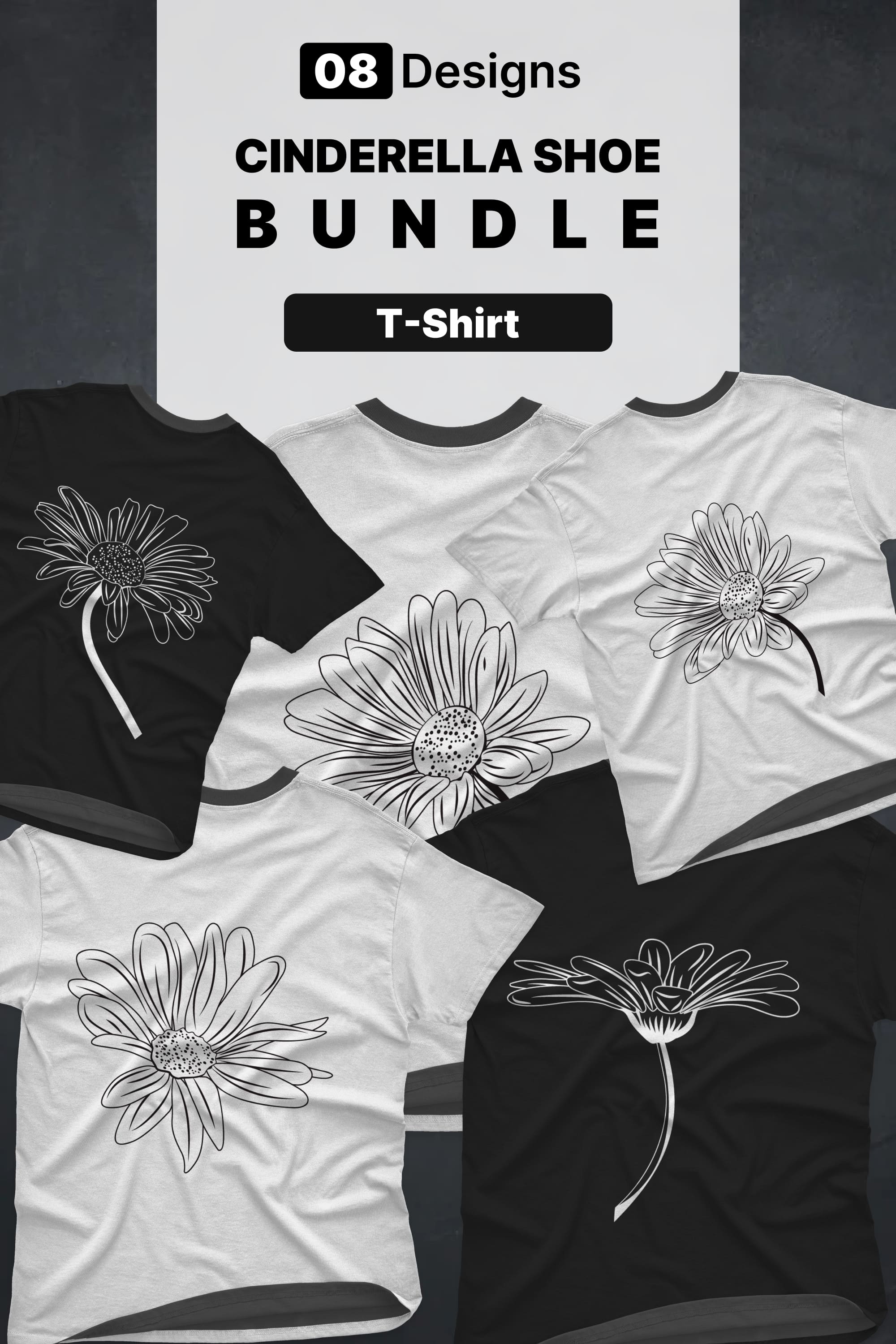 Daisy Outline T-shirt Designs Bundle - pinterest image preview.