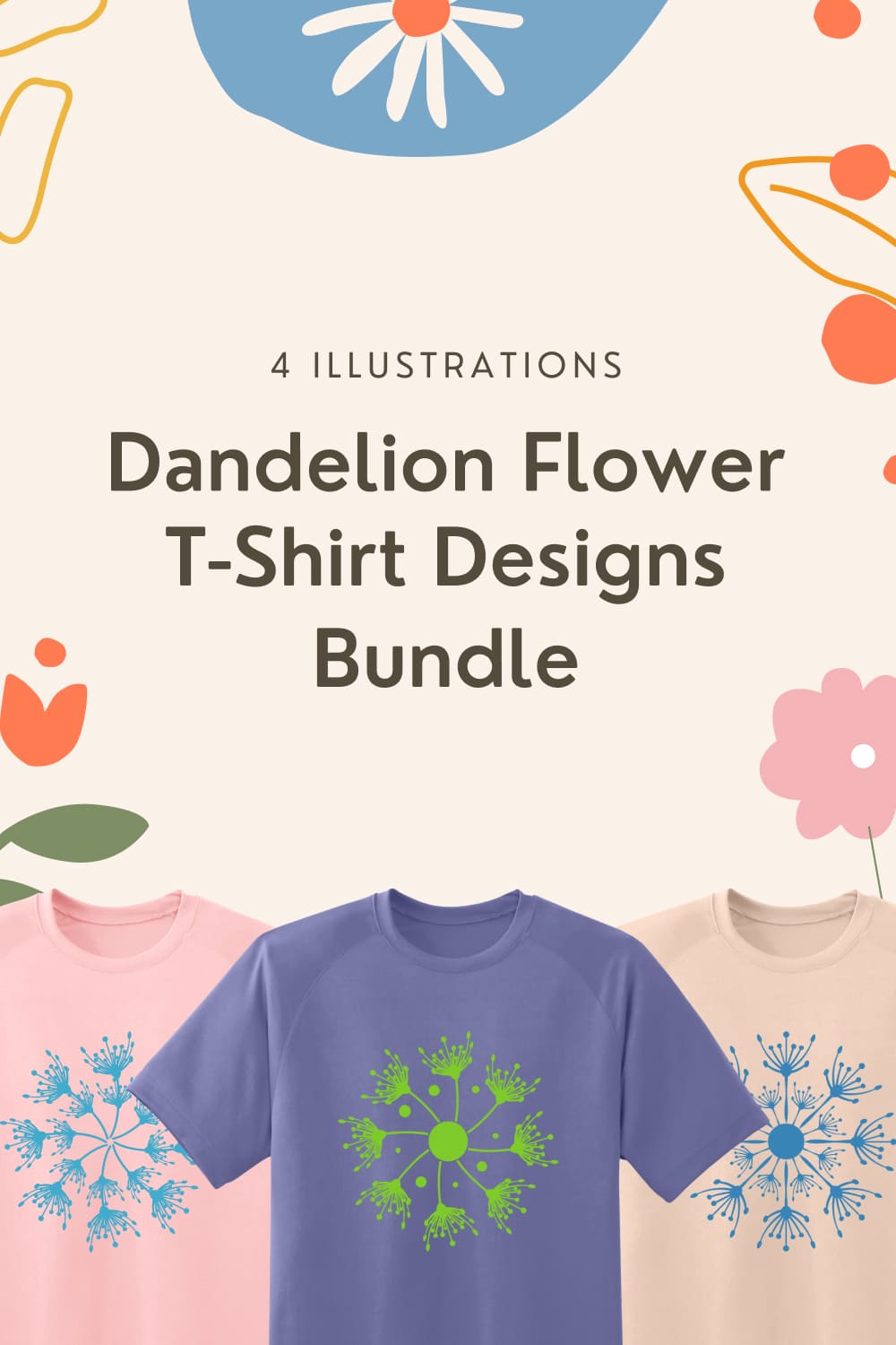 Collection images of t-shirts with irresistible dandelion prints.