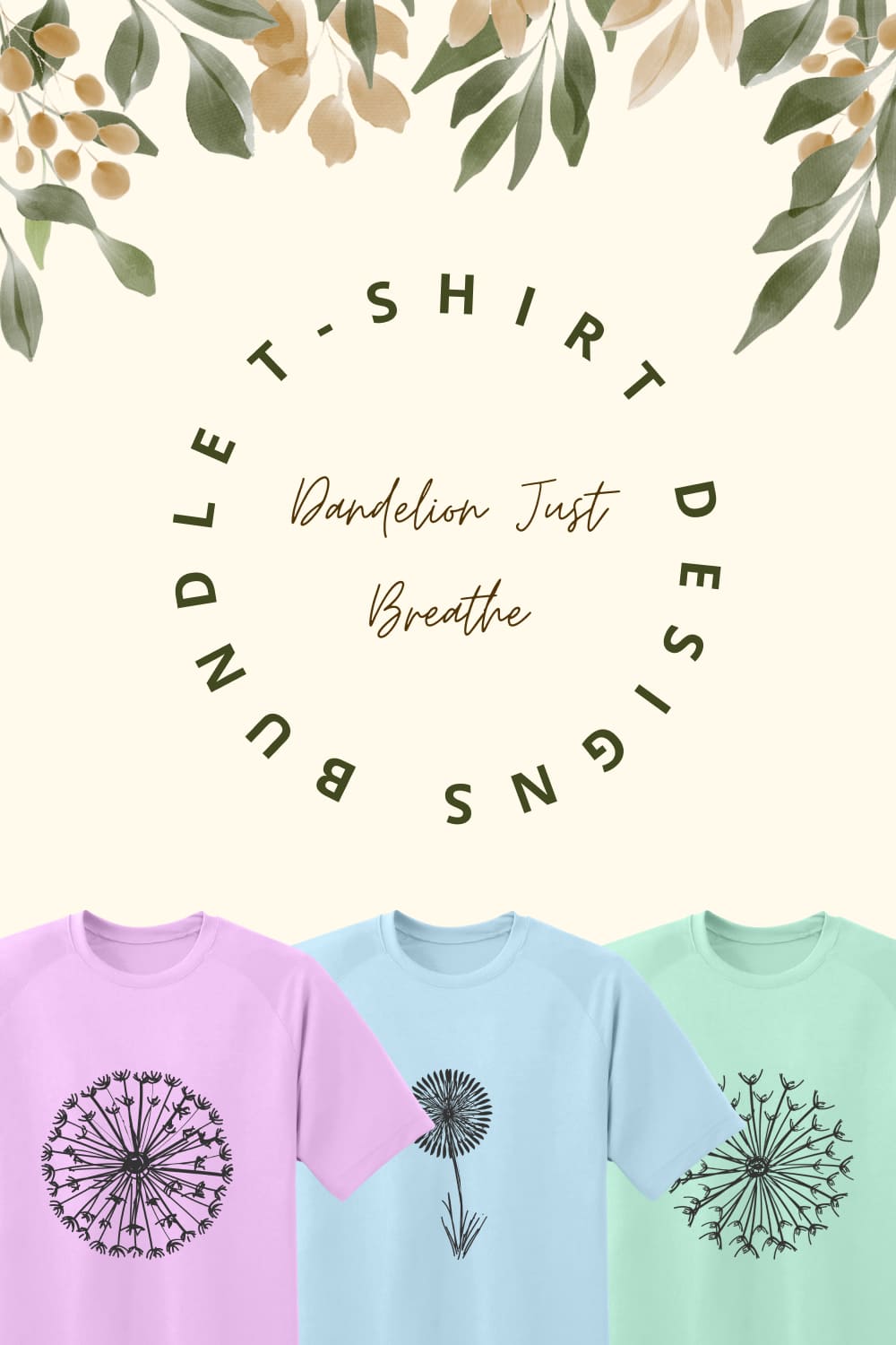 A pack of images of t-shirts with gorgeous dandelion prints.