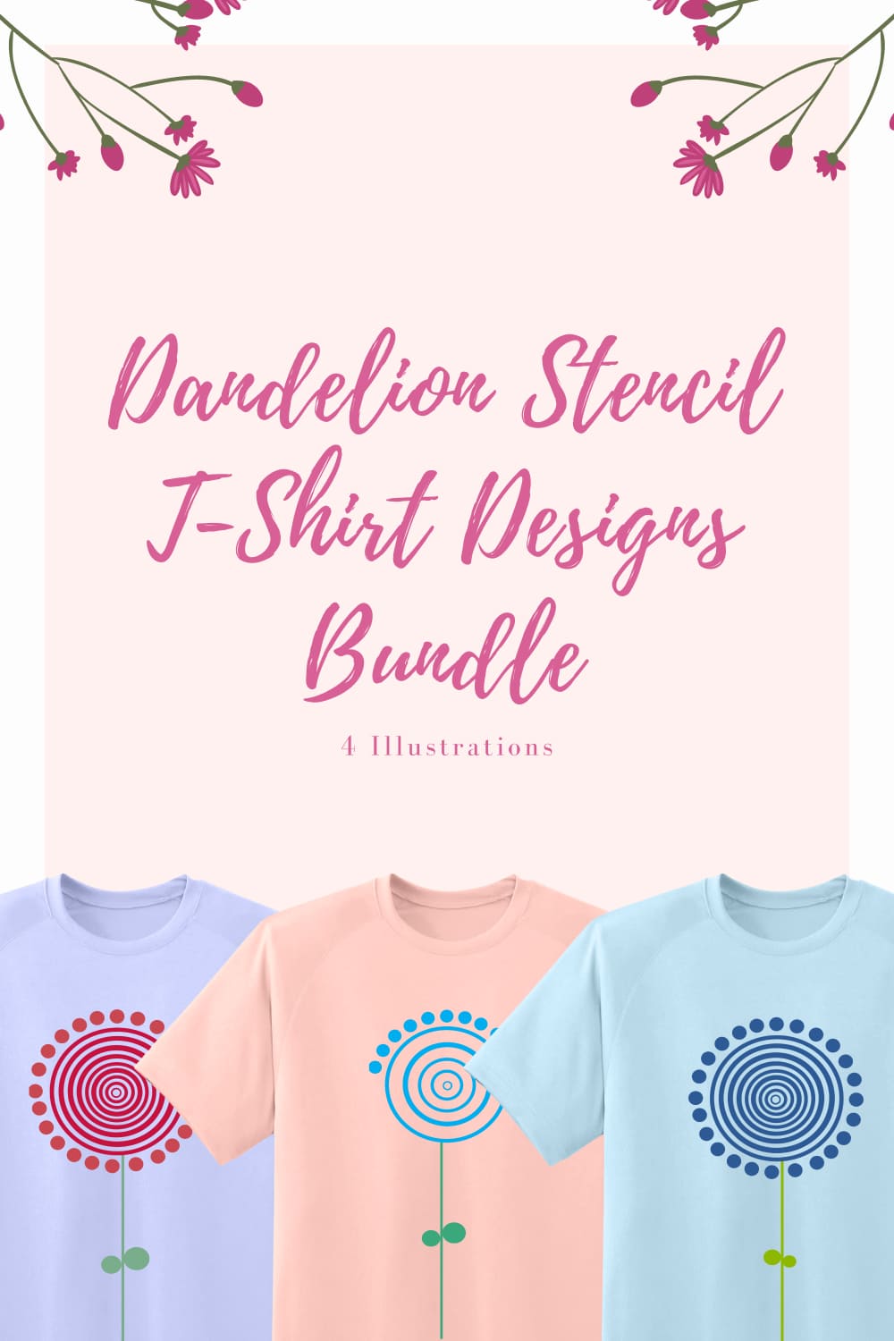 A set of t-shirt images with adorable dandelion prints.