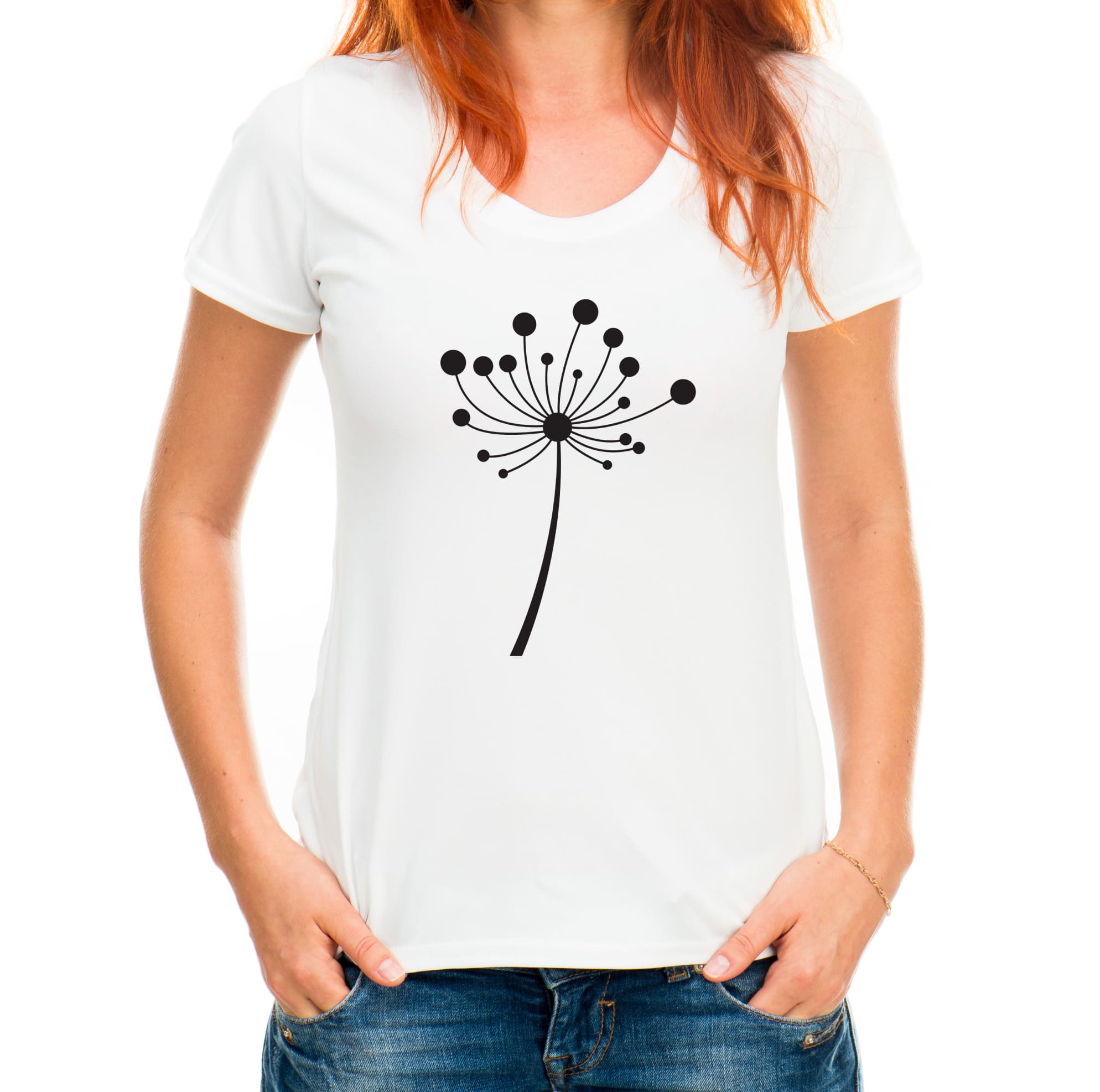 T-shirt image with irresistible dandelion print.