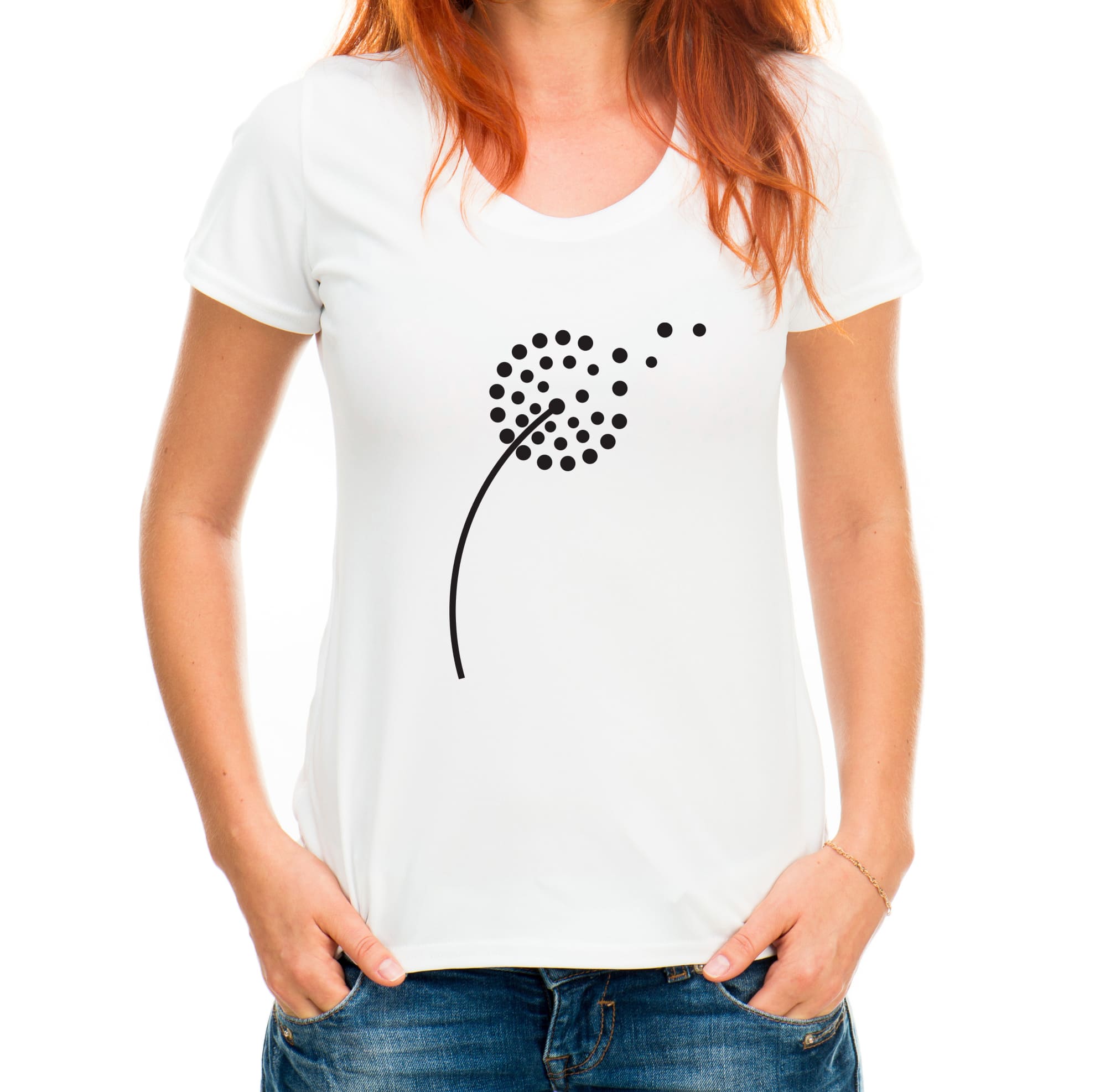 T-shirt image with enchanting dandelion print.