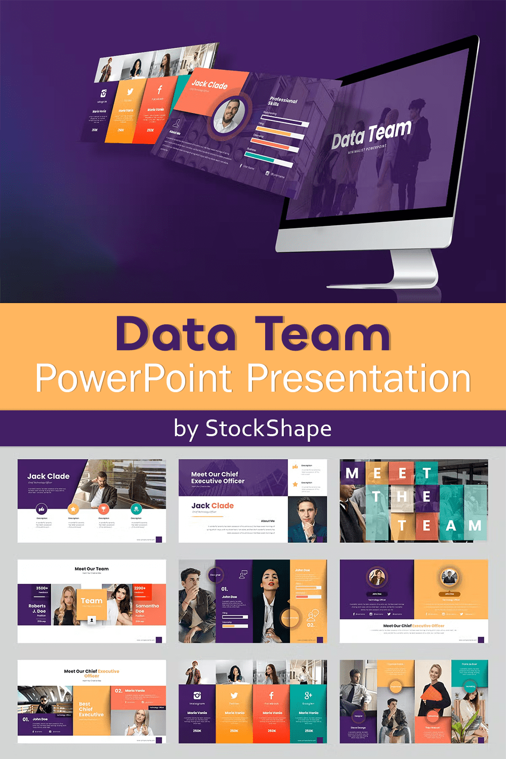 A collection of images of beautiful data team presentation template slides.