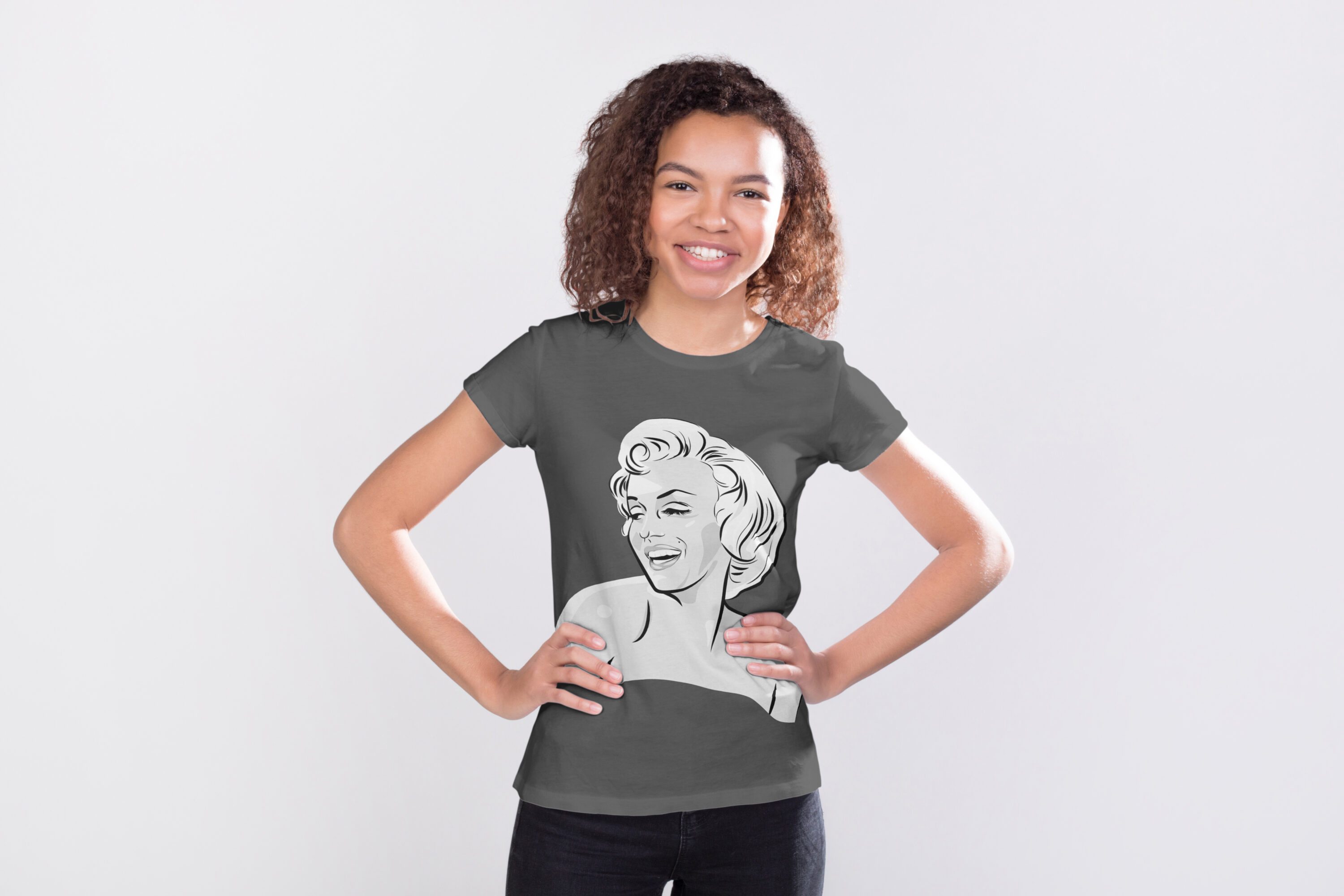 mage of a t-shirt with an enchanting black and white print of Marilyn Monroe.