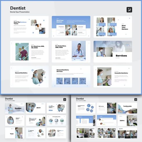 Bundle of images of irresistible presentation template slides on the topic of dentistry.