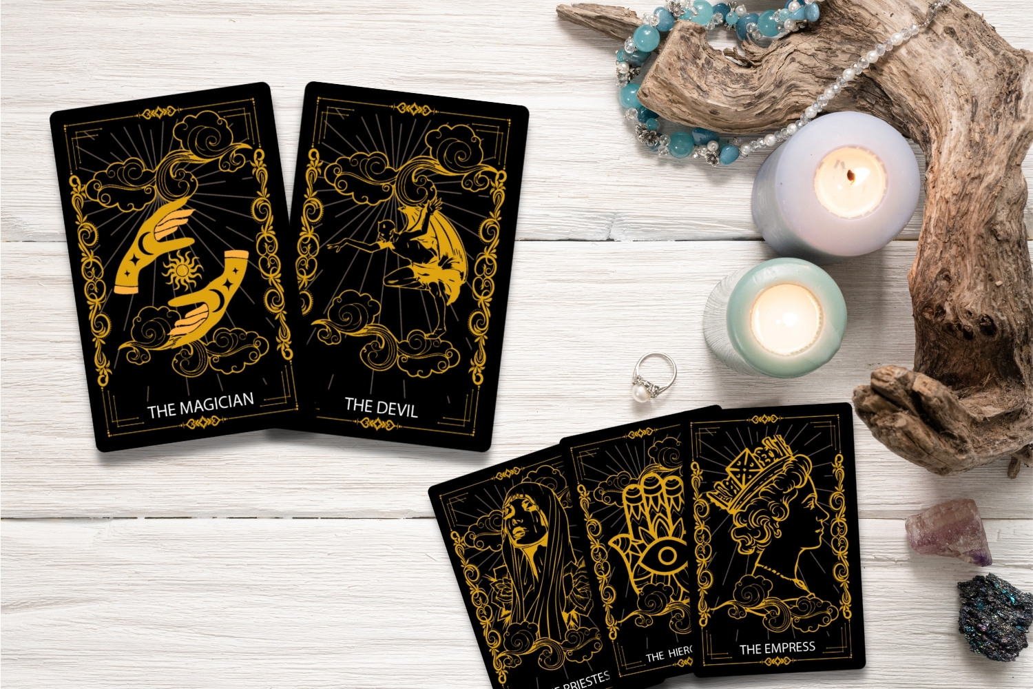 Tarot Cards - Editable Vector - 5 Designs - Gold & Black facebook image.