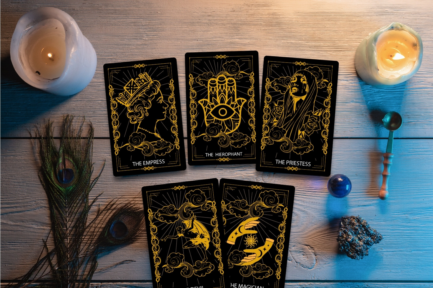 Tarot Cards - Editable Vector - 5 Designs - Gold & Black.