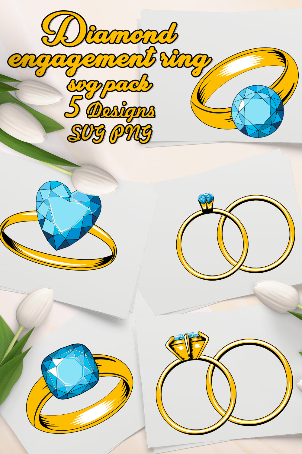 Diamond Engagement Ring SVG - pinterest image preview.