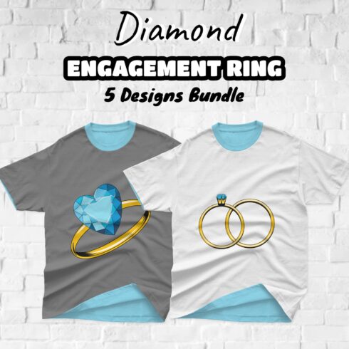 A pack of images of t-shirts with enchanting prints of diamond engagement rings.