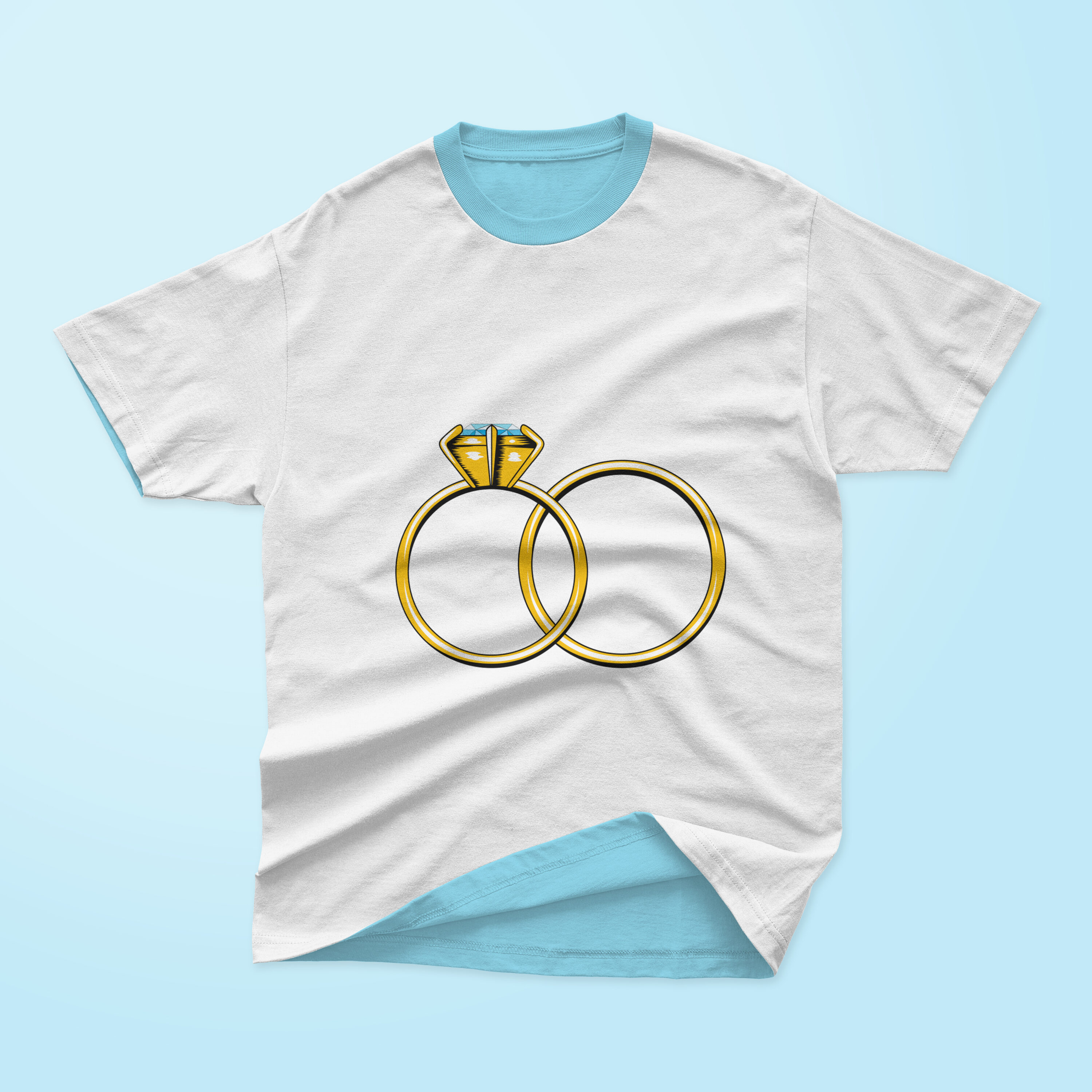 Picture of T-shirt with wonderful print of diamond engagement rings.