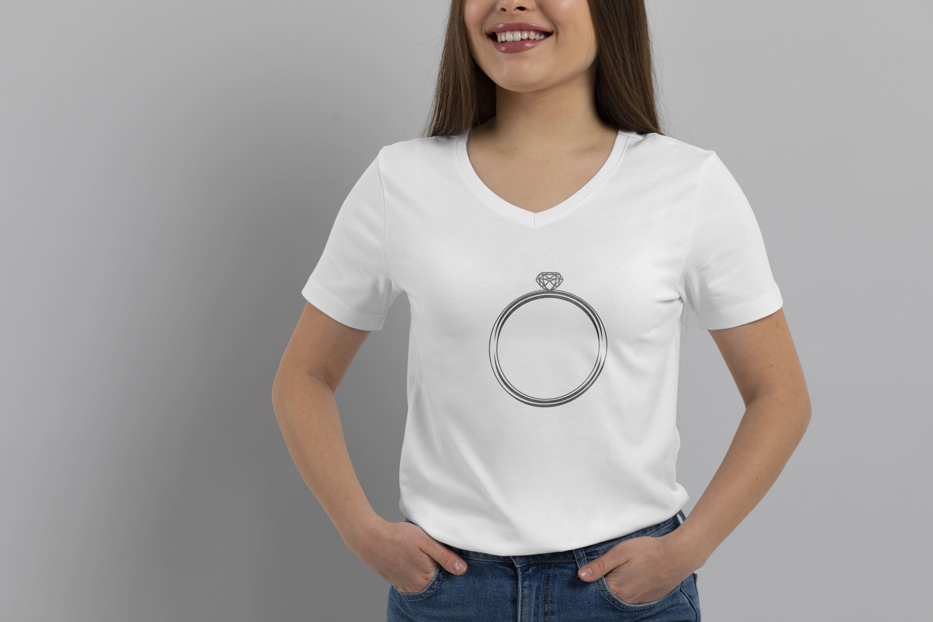 Image of a t-shirt with a charming diamond ring print.