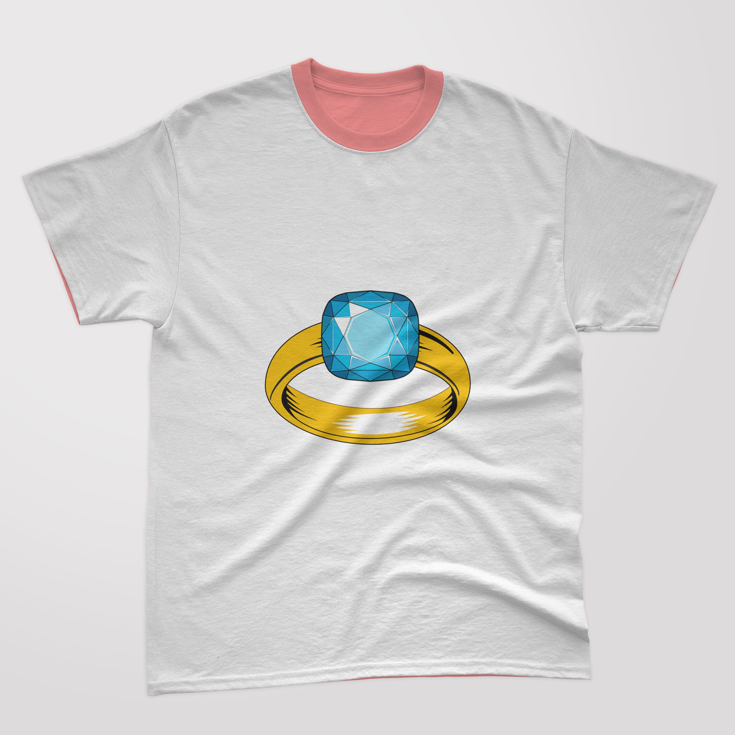 Image of a T-shirt with a colorful diamond ring print.