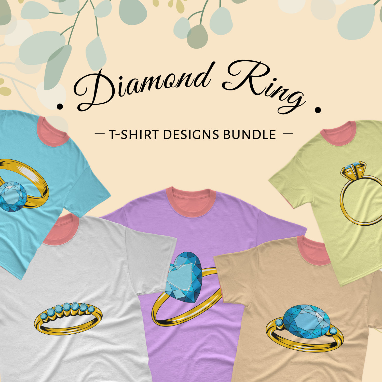 A selection of images of T-shirts with gorgeous diamond ring prints.