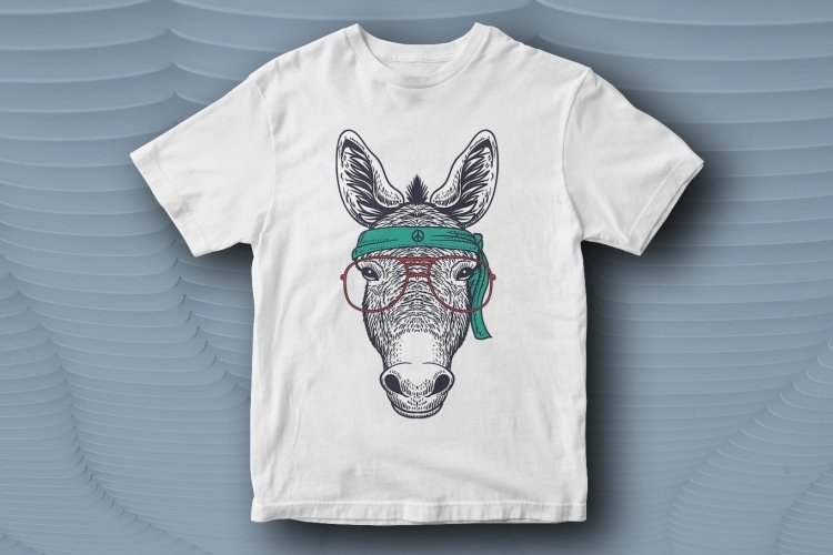 Classic white t-shirt with the hippie donkey face.