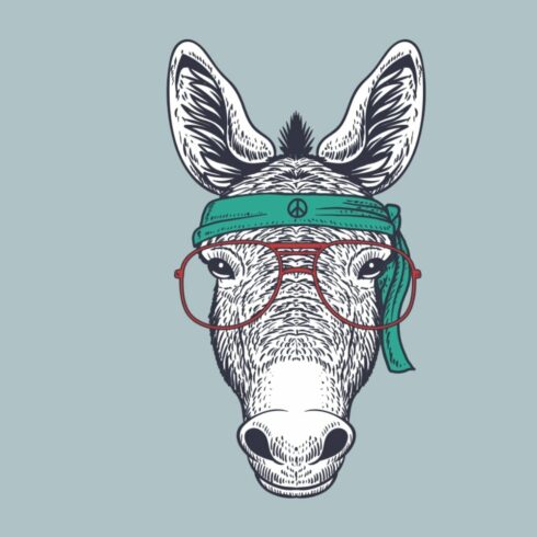 Donkey Hand Drawn Wearing a Red Glasses and Bandana Peace | Master Bundles