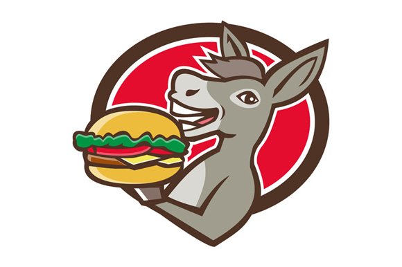 Funny mascot with the hamburger.