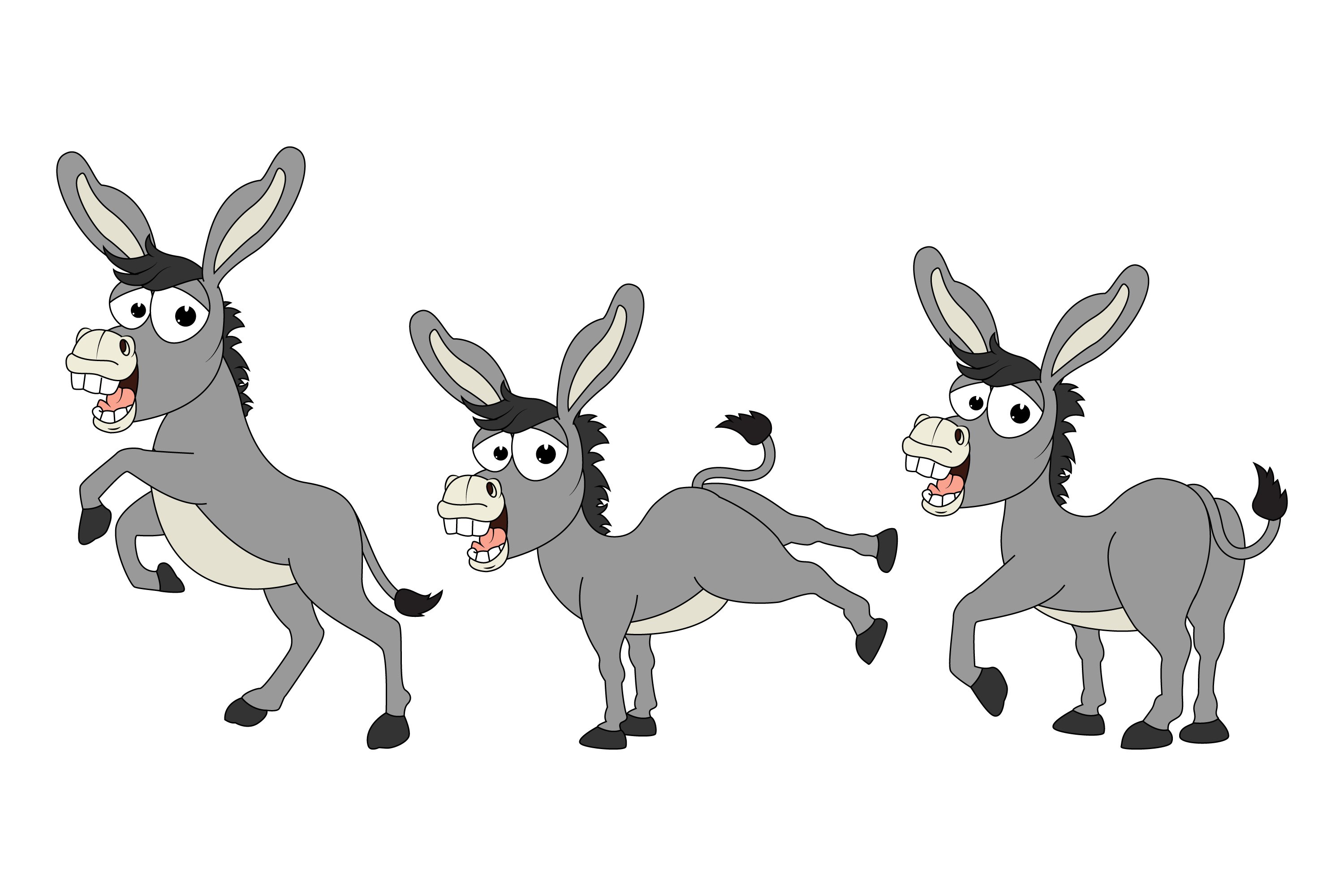 Funny donkey in the three mood types.