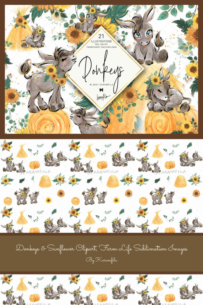 Donkeys & Sunflower Clipart Design MasterBundles
