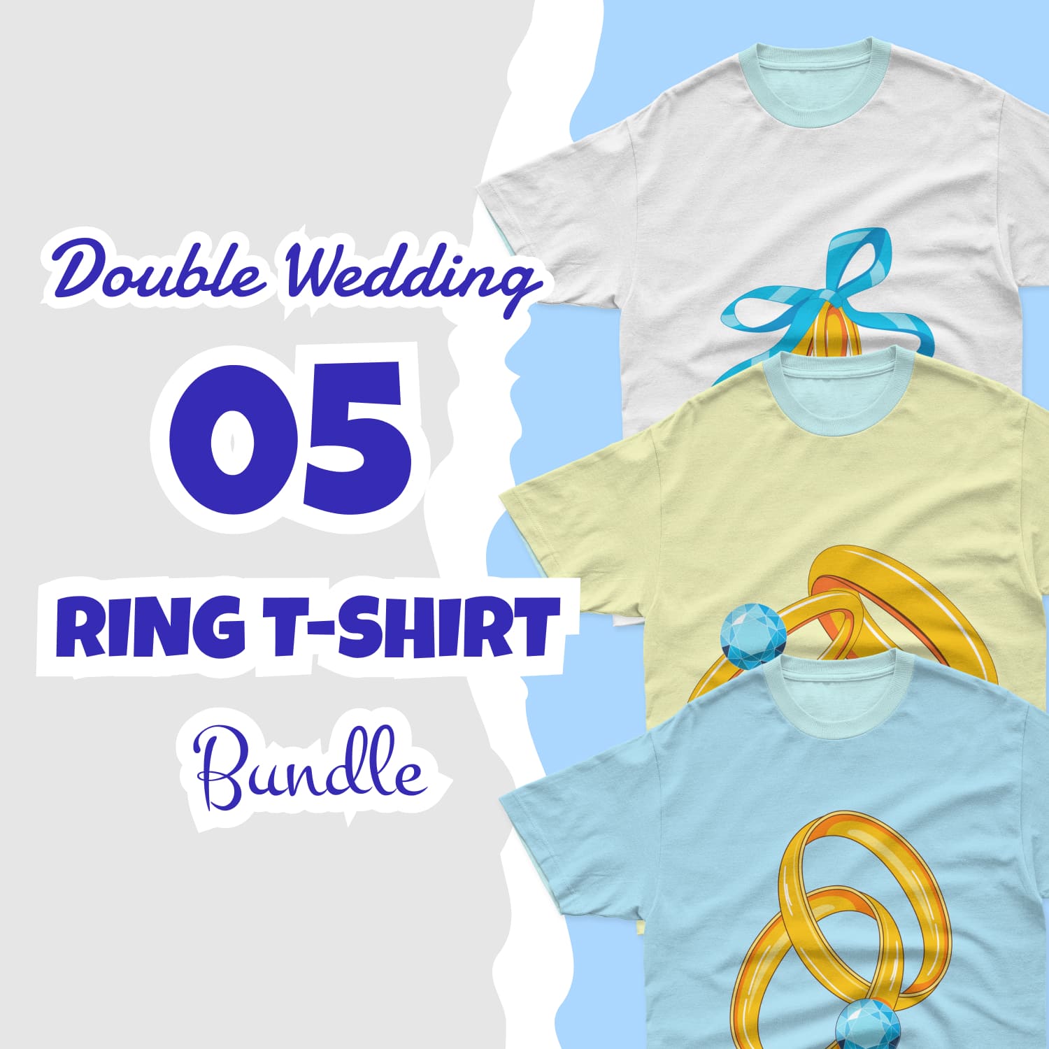 Collection of images of t-shirts with enchanting prints of wedding rings.