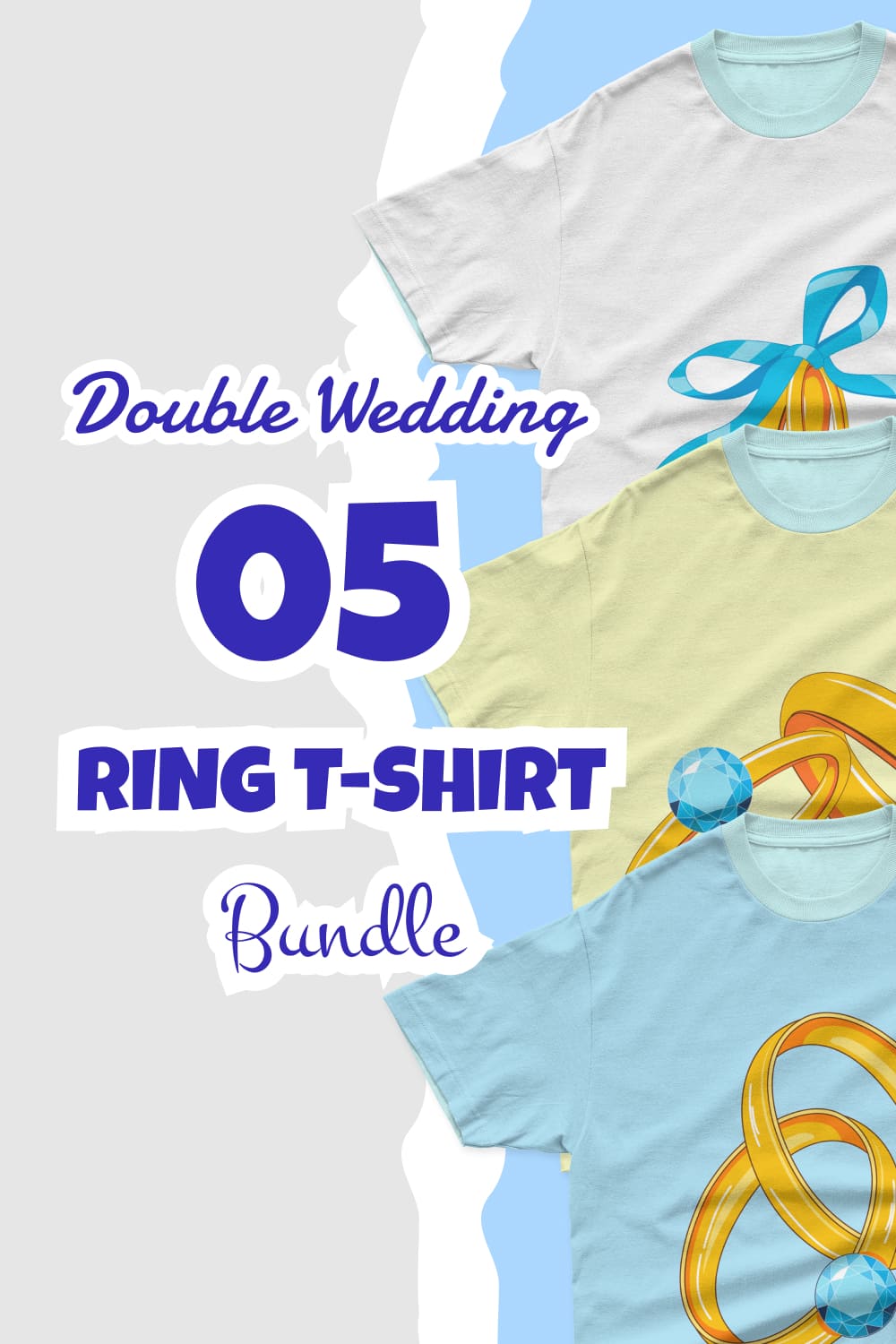 Set of images of t-shirts with irresistible prints of wedding rings.