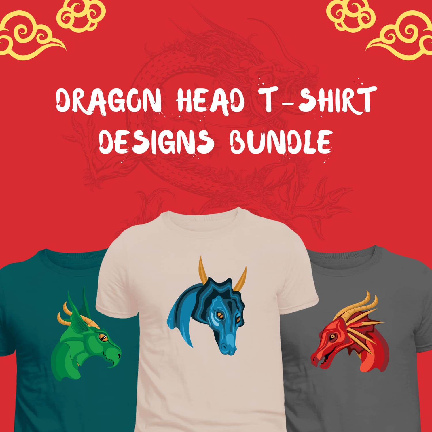 Dragon Head T-shirt Designs Bundle.