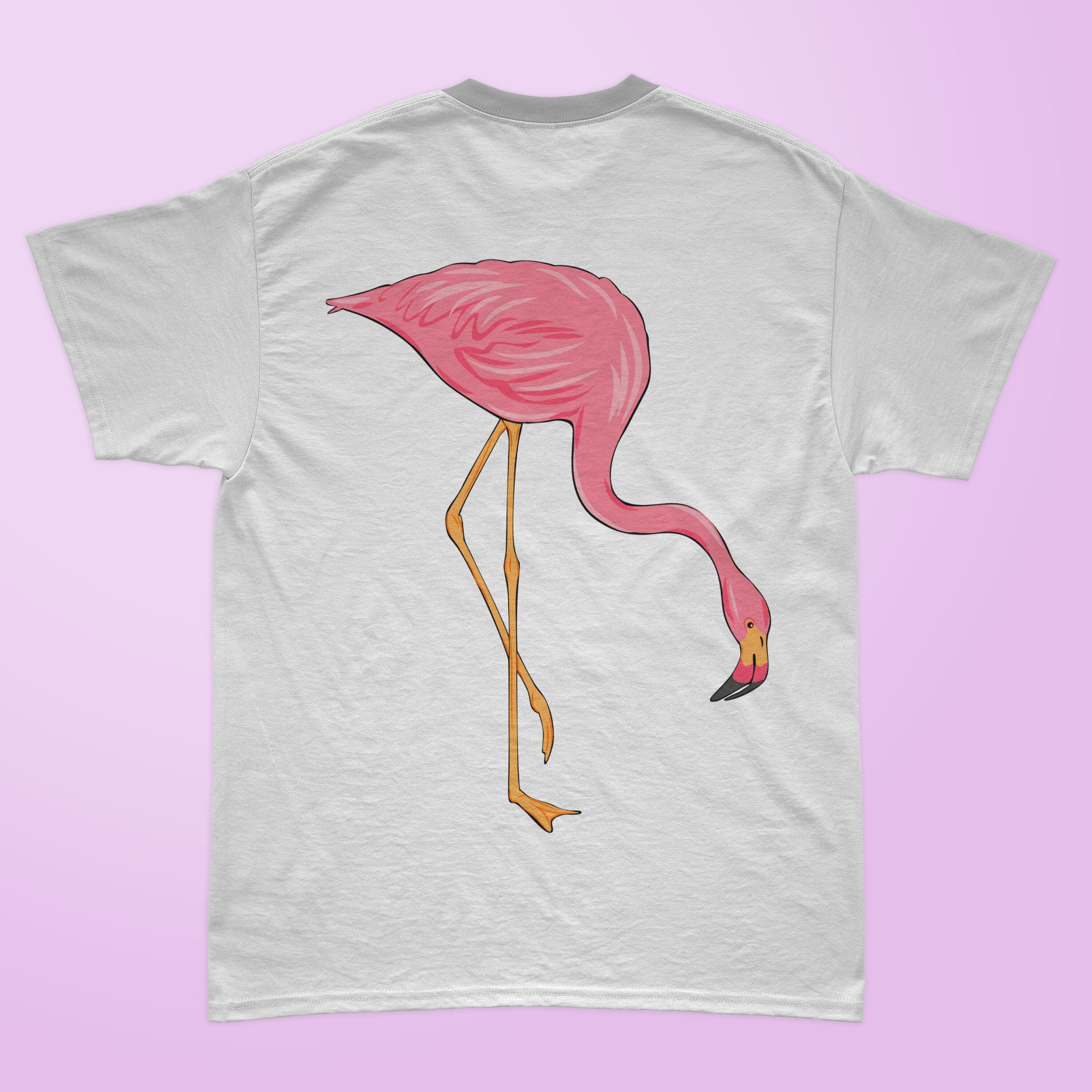 Simple pink flamingo is drinking.