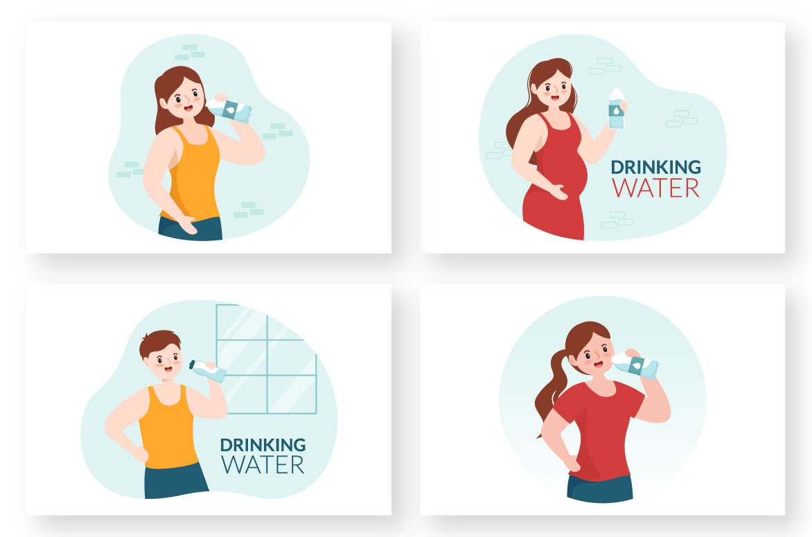People Drinking Water Design Illustration preview image.