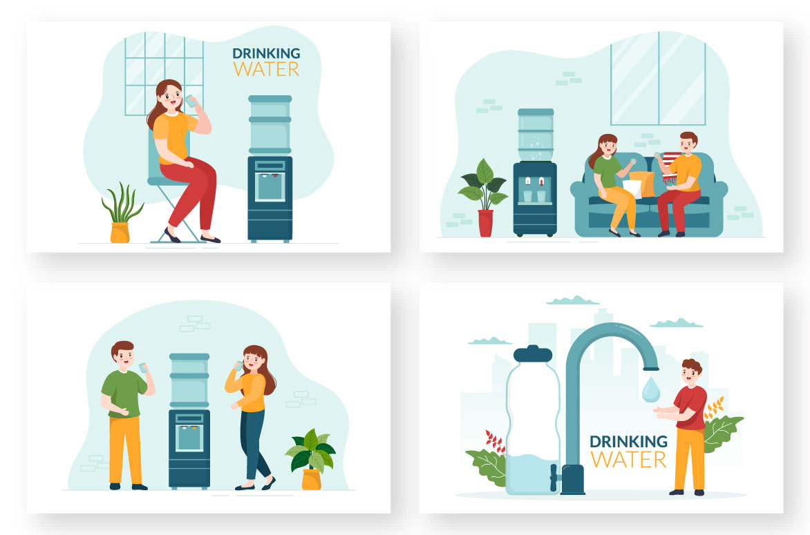 People Drinking Water Graphics Illustration preview image.