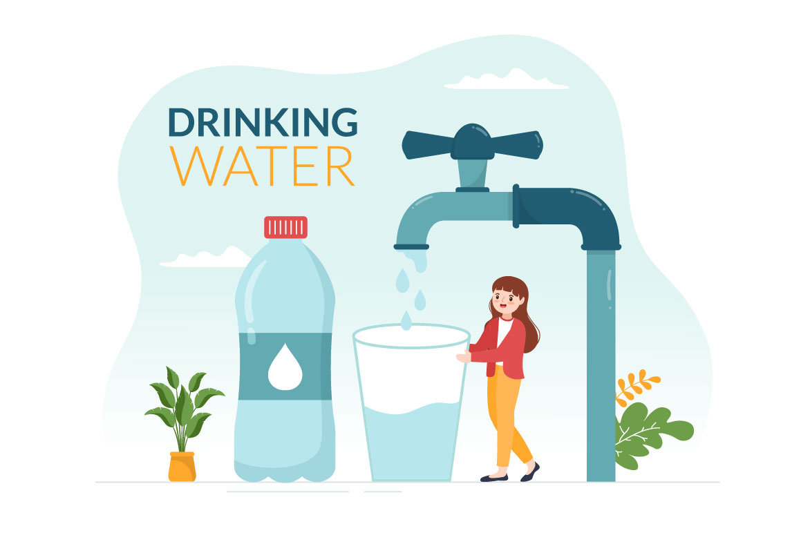 Healthy People Drinking Water Graphics Illustration preview image.