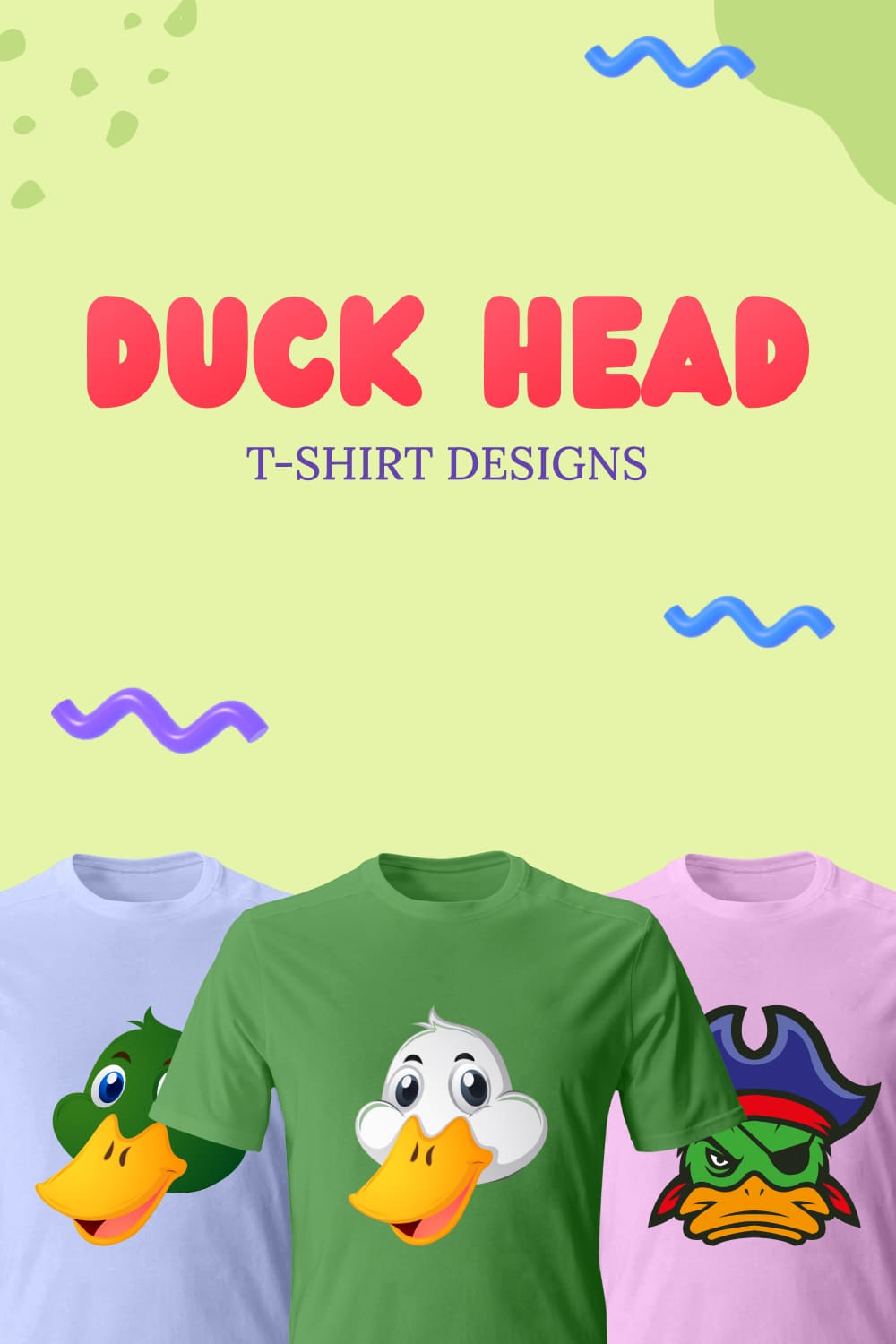 Bundle of images of t-shirts with wonderful prints of duck heads.