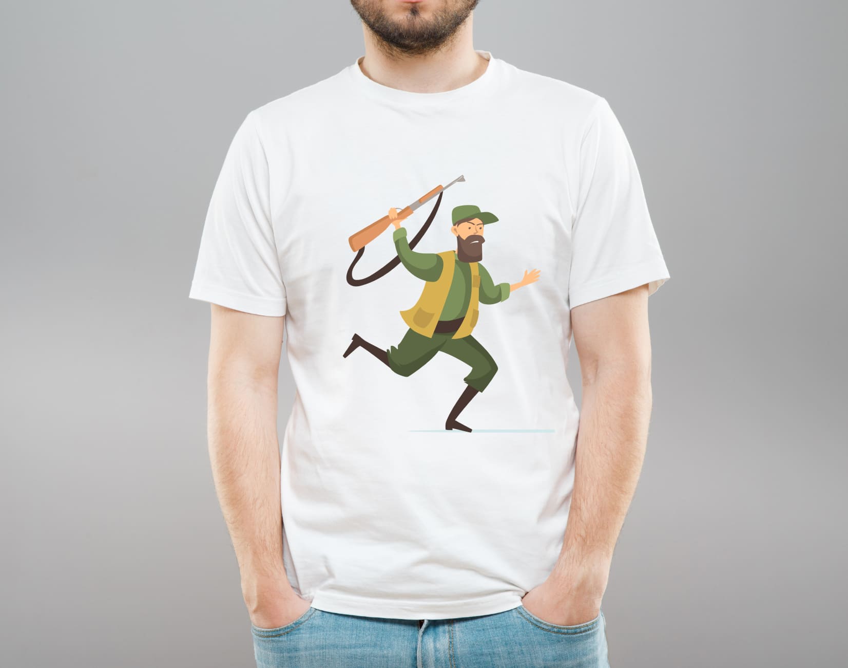 Image of white t-shirt with wonderful duck hunter print.