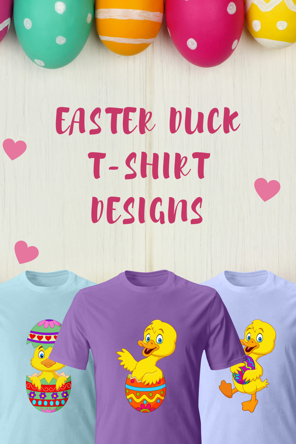 Set of T-shirt images with irresistible easter egg and duck prints.