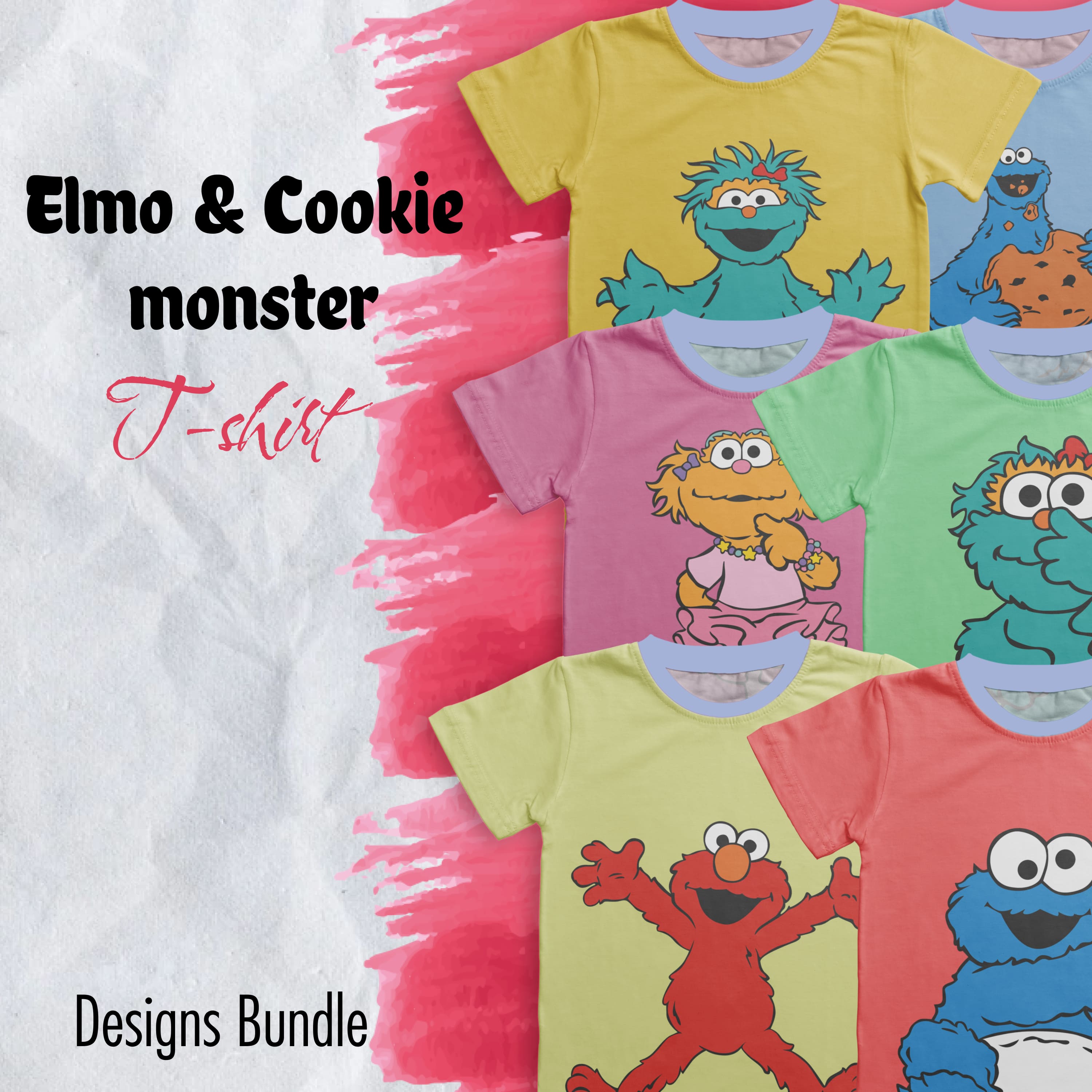 Elmo And Cookie Monster T-shirt Designs Bundle.