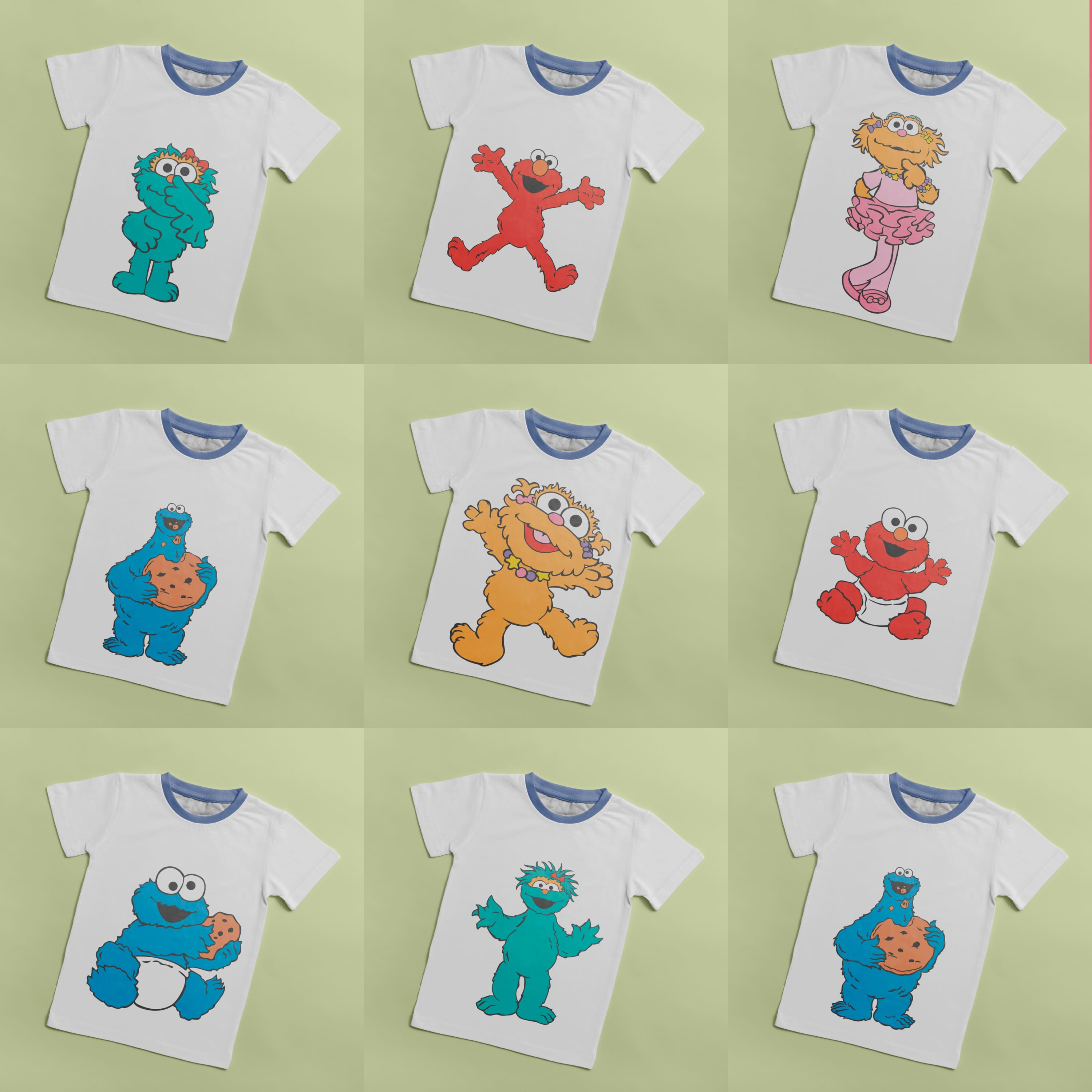 Elmo And Cookie Monster T-shirt Designs Bundle Cover.