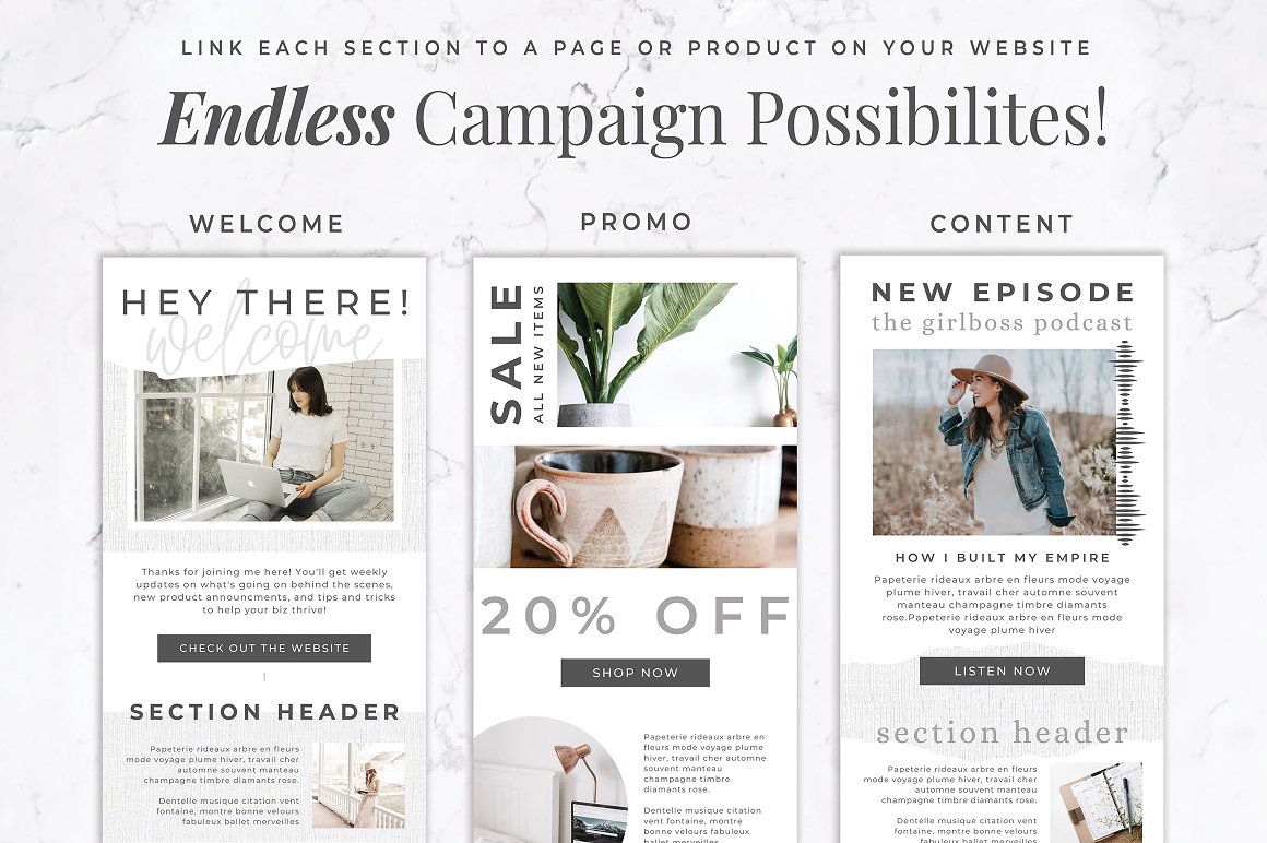 A selection of images of beautiful email design templates.