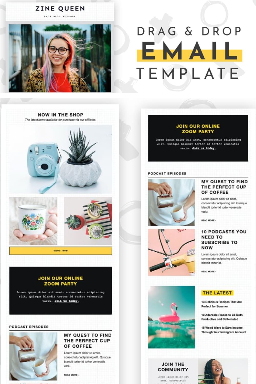 Set of images of colorful email design templates.