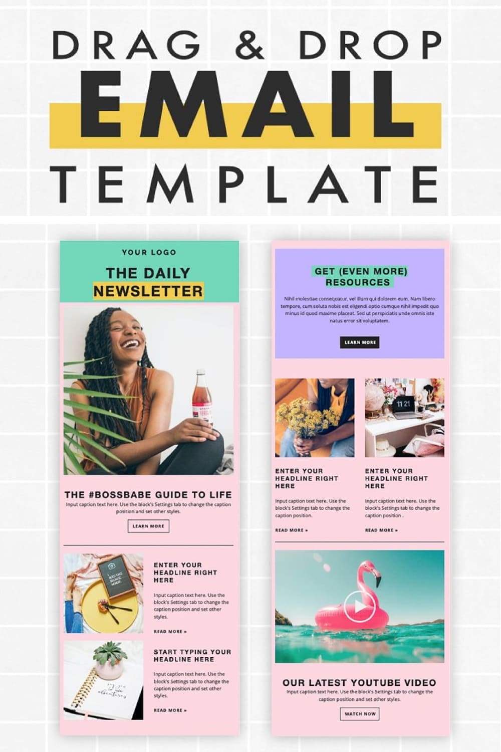 Set of images of colorful email design templates.