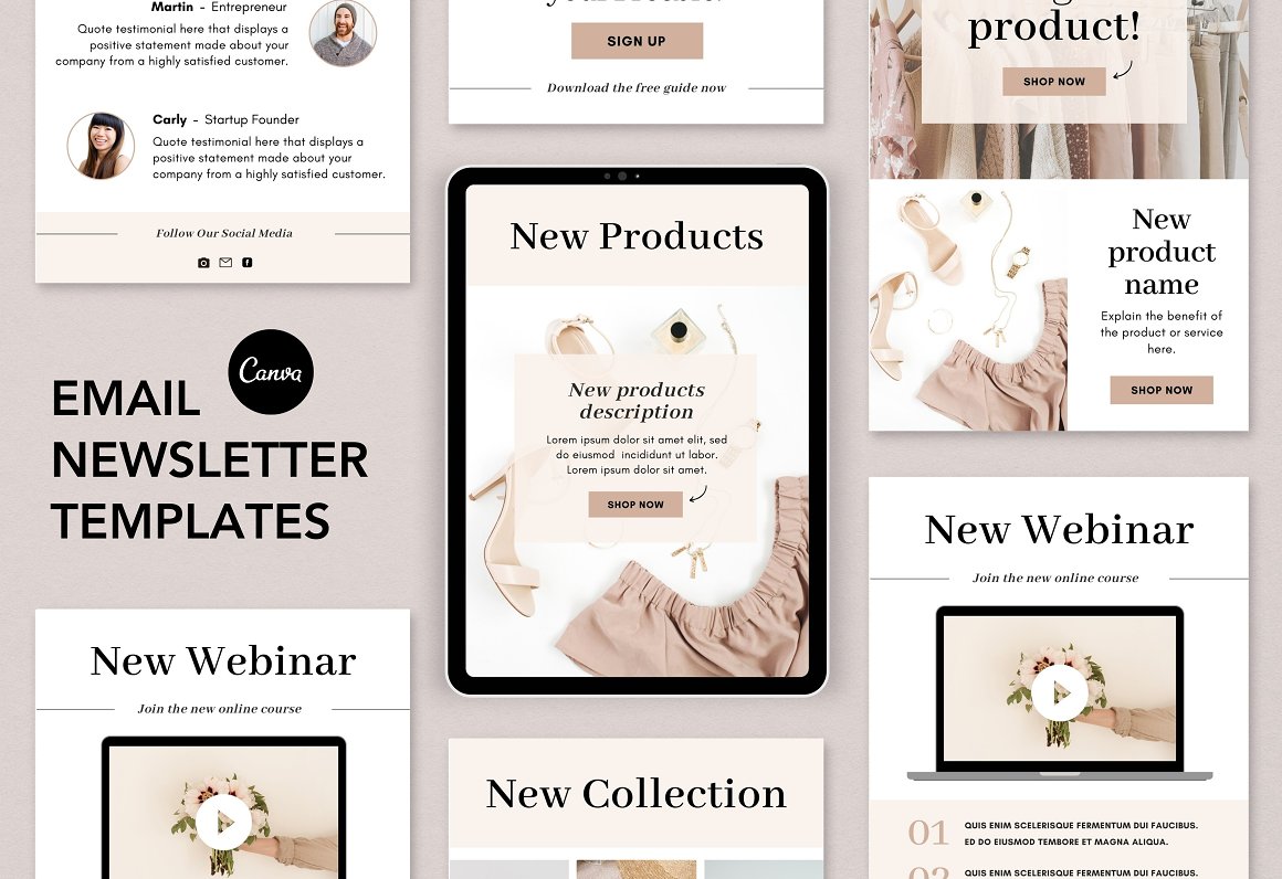 Set of images of enchanting email design templates.