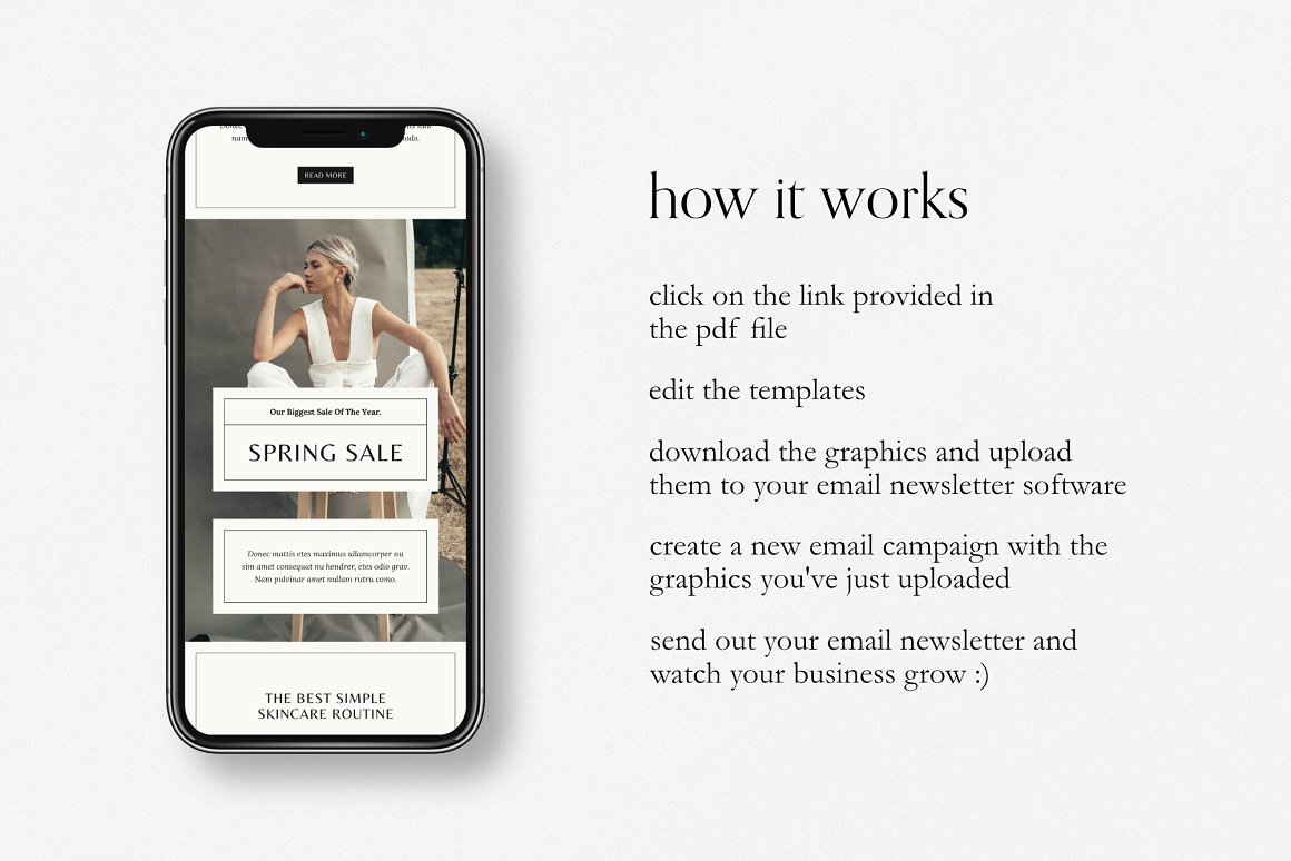 Image of beautiful email design template on mobile screen.