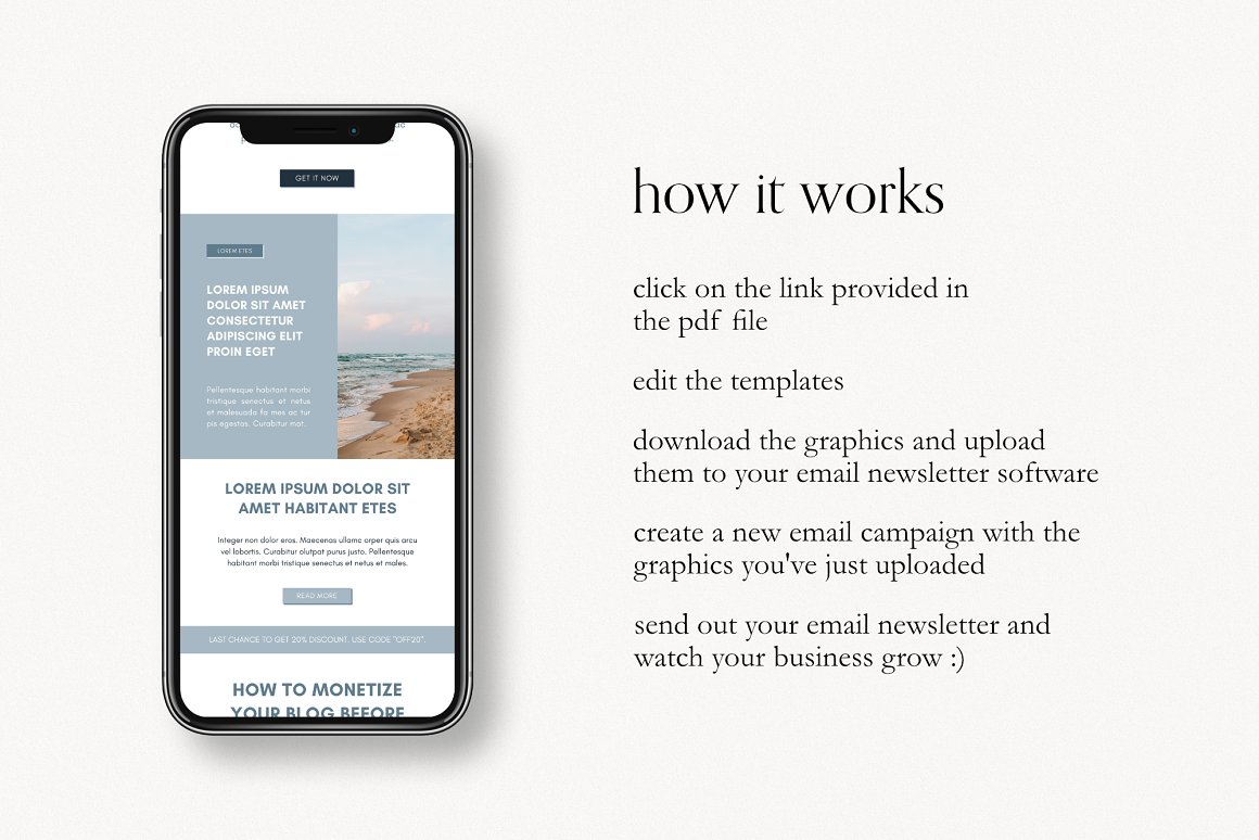 Image of irresistible email design template on mobile phone screen.