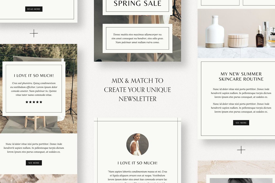Pack with images of a unique email design template.