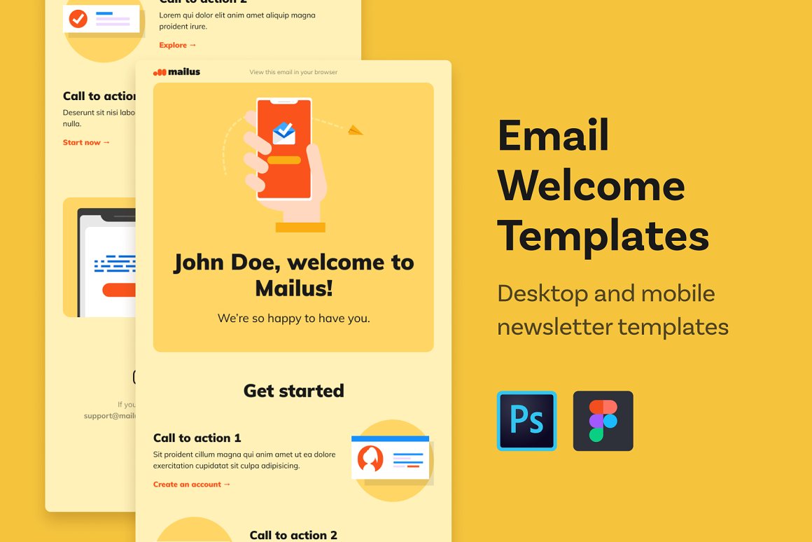 Set of images of colorful email design template.