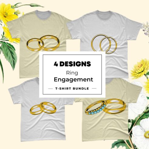 A pack of images of t-shirts with enchanting prints of engagement rings.