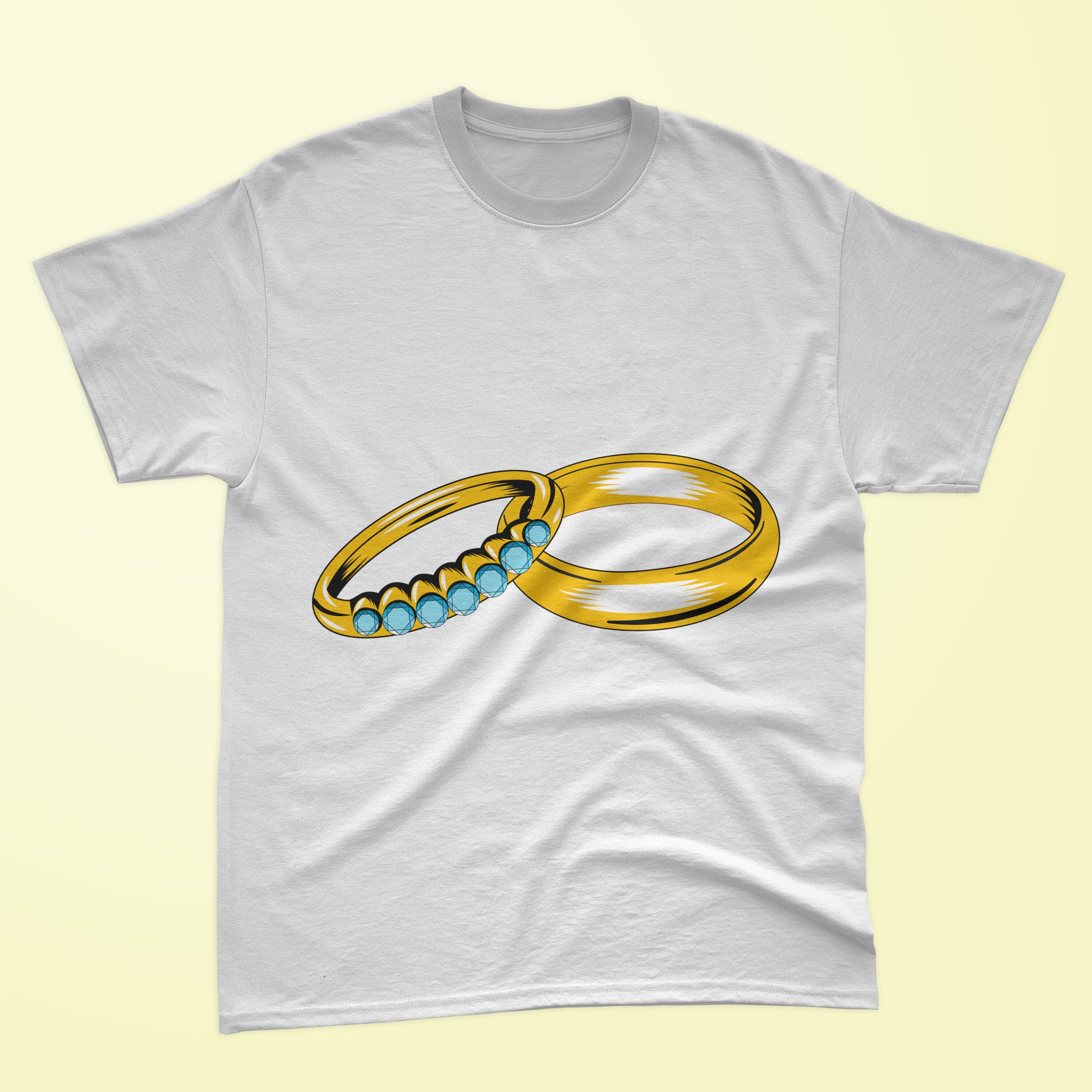 Picture of T-shirt with wonderful print of engagement rings.