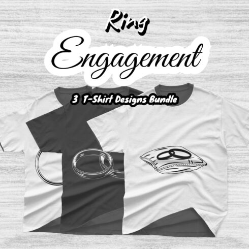 A selection of images of t-shirts with an irresistible print of engagement rings.