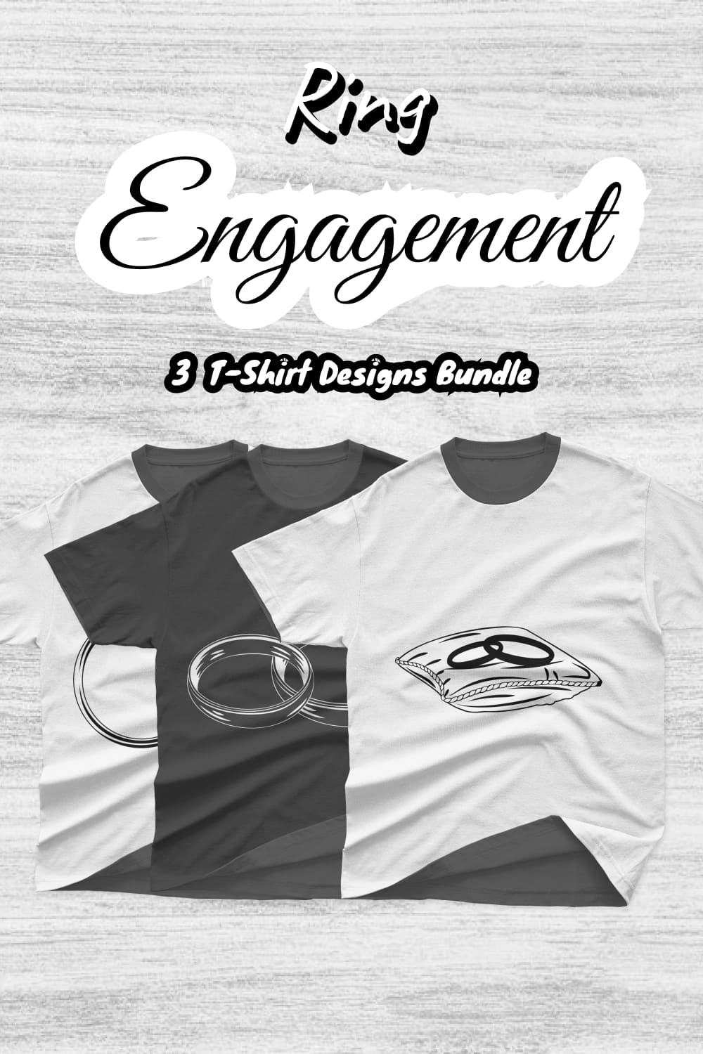 Bundle of images of t-shirts with enchanting engagement rings print.