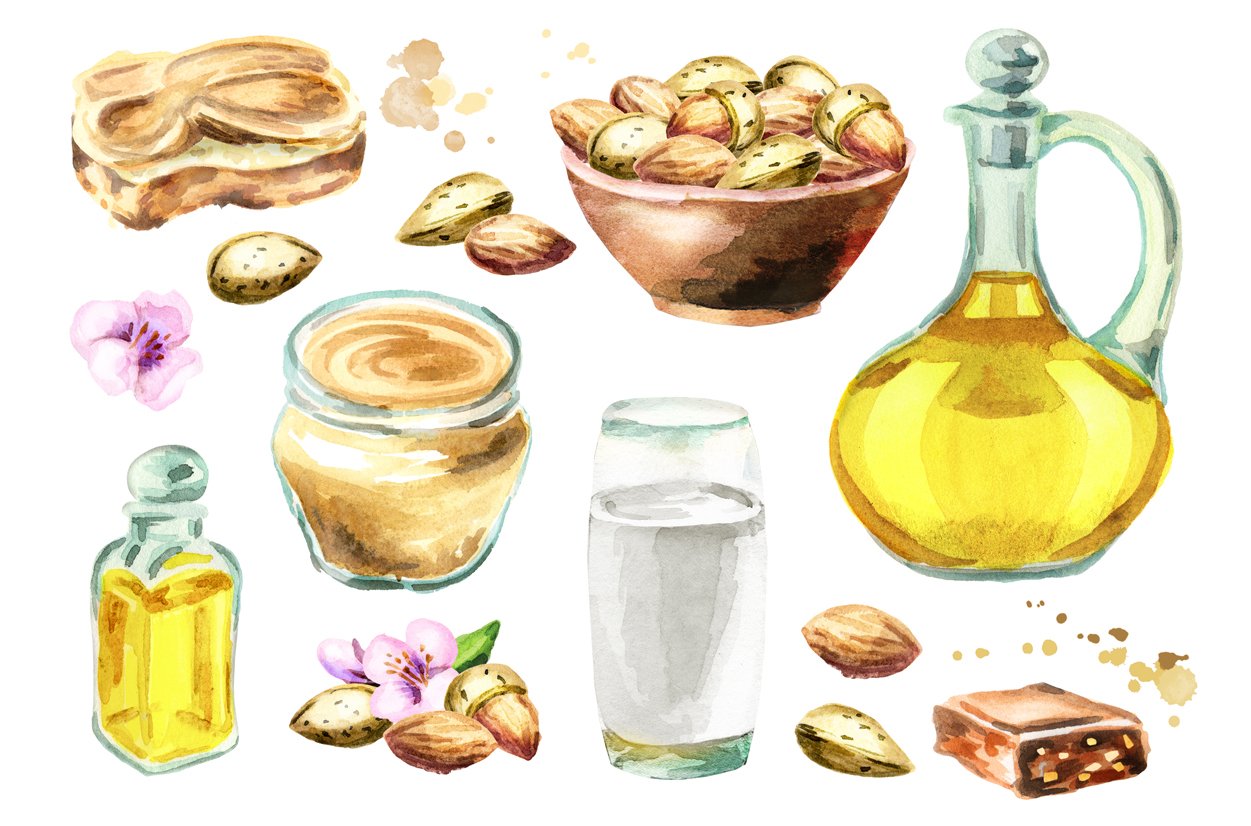 Some products from almond nuts.