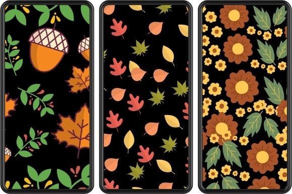 3 IPhone Mockups with different fall images on a black background.