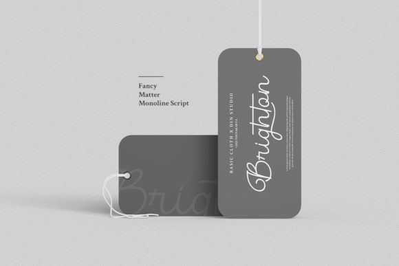 2 dark gray labels with white lettering "Brighton" in script font on a gray background.